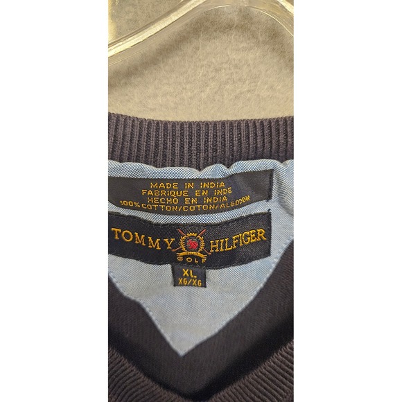 Tommy Hilfiger Golf Mens XL Navy Blue Cable Knit Cotton V-Neck Sweater Vest - Picture 7 of 7